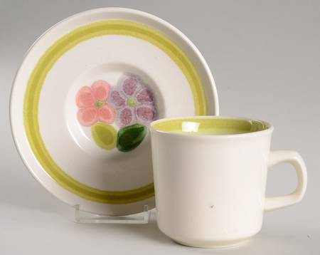 Floral (England, Coupe Shape) Flat Cup & Saucer Set