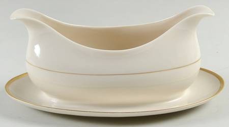 Gold Band (202 Encanto Coupe) Gravy Boat with Attached Underplate