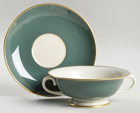 Palomar Jade (Dark Green) Footed Cream Soup Bowl & Saucer Set