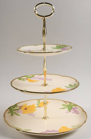 Poppy (Yellow & Purple Flowers) 13 7/8"-14 1/4" 3-Tiered Serving Tray(DP,SP,BB) HC