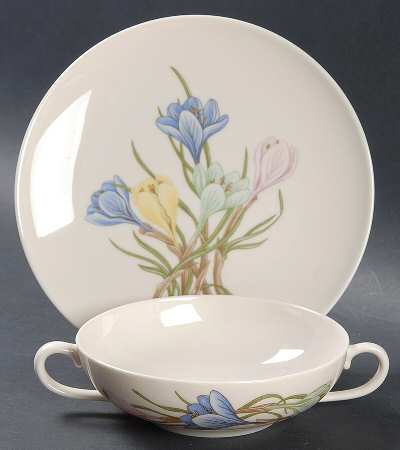 Sierra (Fine China) Flat Cream Soup Bowl & Dessert Plate/Saucer Set
