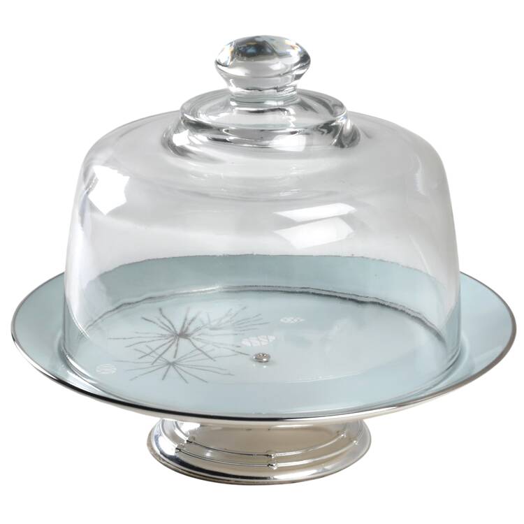 Silver Pine 6 1/2"-7 1/2" Footed Cheese Plate w/ Glass Dome HC