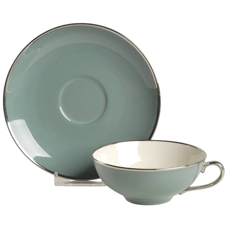 Spruce (Platinum Trim) Flat Cup & Saucer Set