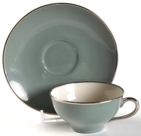Spruce (Platinum Trim) Flat Demitasse Cup & Saucer Set