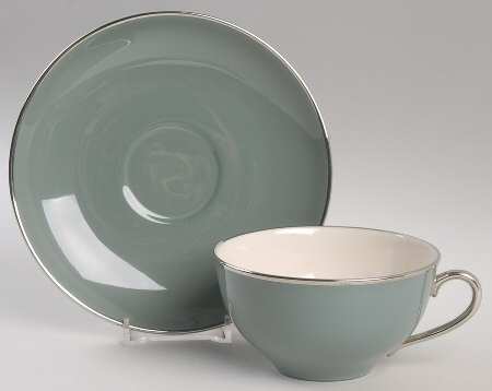 Spruce (Platinum Trim) Flat Cup & Saucer Set