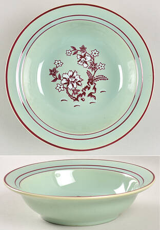 Tiger Flower Celadon Rim Cereal Bowl