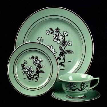 Tiger Flower Celadon Footed Cup & Saucer Set