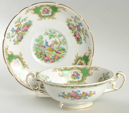 Broadway Green Footed Cream Soup Bowl & Saucer Set