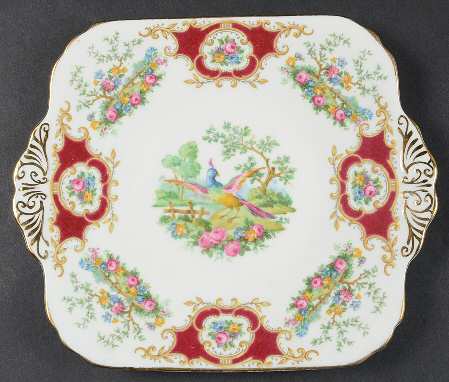 Broadway Maroon Square Handled Cake Plate