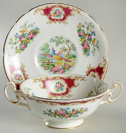 Broadway Maroon Footed Cream Soup Bowl & Saucer Set