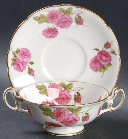 Century Rose Footed Cream Soup Bowl & Saucer Set