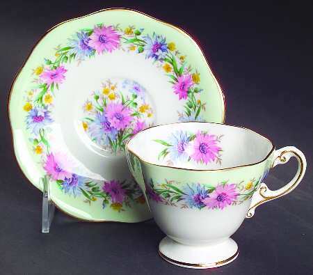 Cornflower Green Footed Cup & Saucer Set