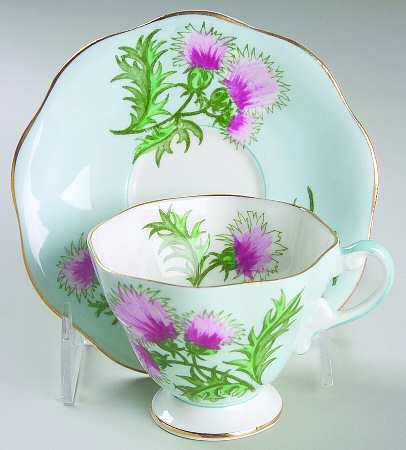 Glengarry Thistle Light Blue Footed Cup & Saucer Set