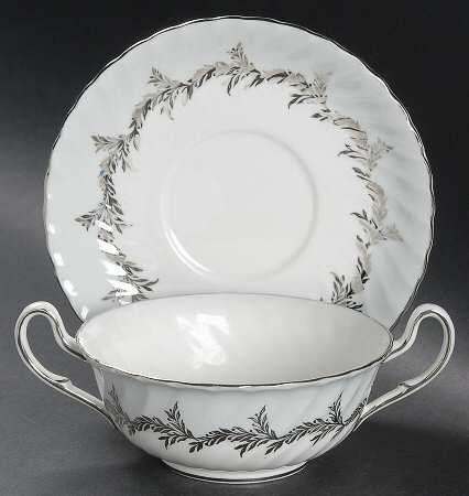 Silver Fern Flat Cream Soup Bowl & Saucer Set