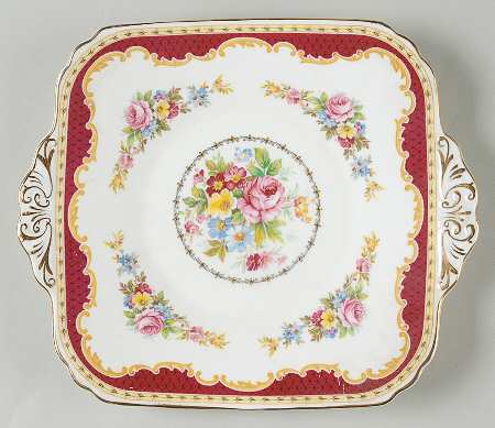Windsor Burgundy Square Handled Cake Plate