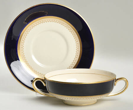 5973 Cobalt (Smooth) Footed Cream Soup Bowl & Saucer Set