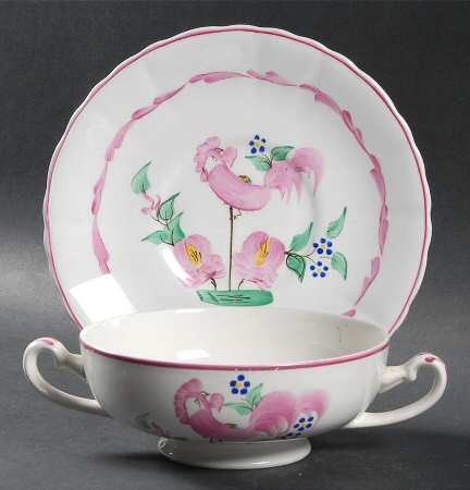 Chanticleer Footed Cream Soup Bowl & Saucer Set