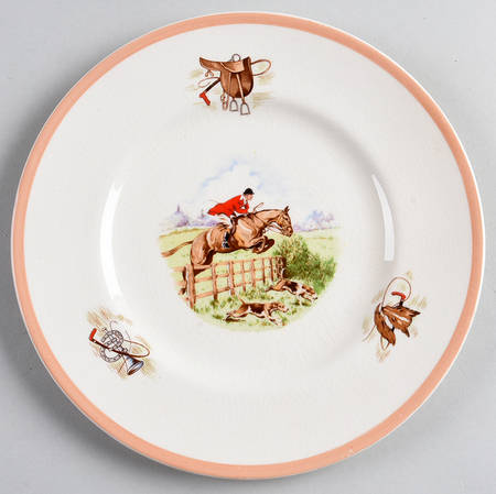 English Hunting Scenes (Salmon Pink Edge) Salad Plate