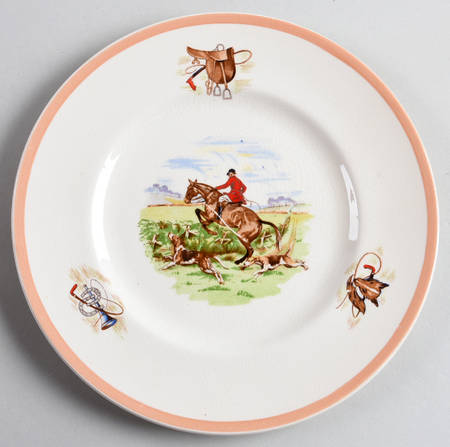 English Hunting Scenes (Salmon Pink Edge) Salad Plate