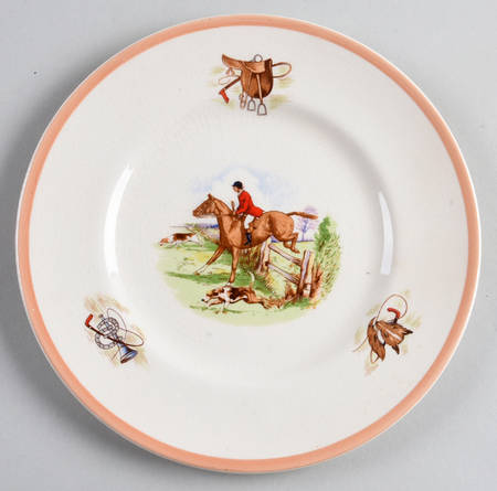English Hunting Scenes (Salmon Pink Edge) Salad Plate