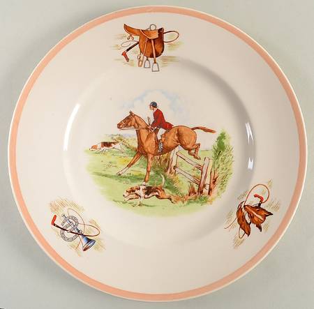 English Hunting Scenes (Salmon Pink Edge) Dinner Plate