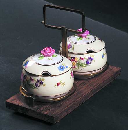 Hampton Court 2-Piece Condiment with Lid Set and Wood Stand