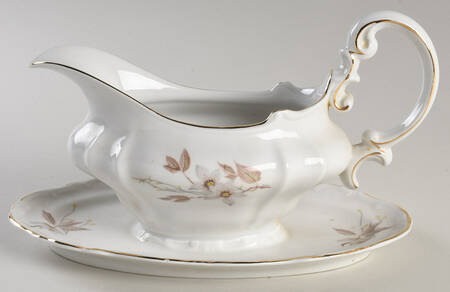 Brown Orchid Gravy Boat with Attached Underplate