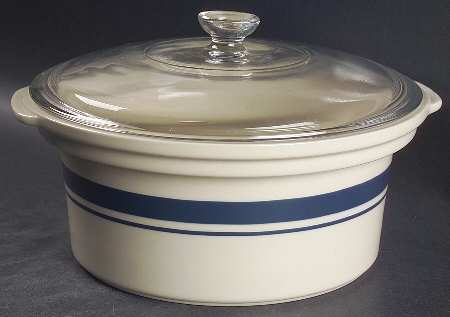 Blue Stripe 2 Qt Round Covered Casserole