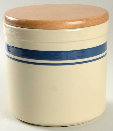 Blue Stripe Small Canister & Wood Lid