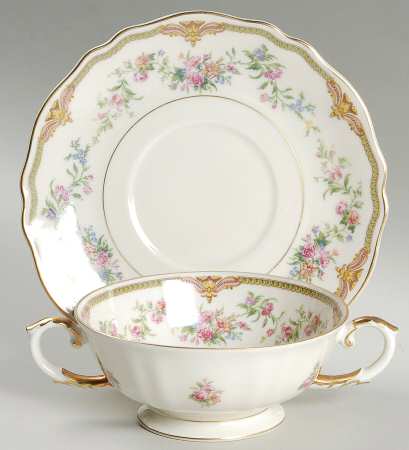 Aida (Gold Verge & Trim) Footed Cream Soup Bowl & Saucer Set