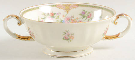 Aida (Green Verge & Gold Trim) Footed Cream Soup Bowl