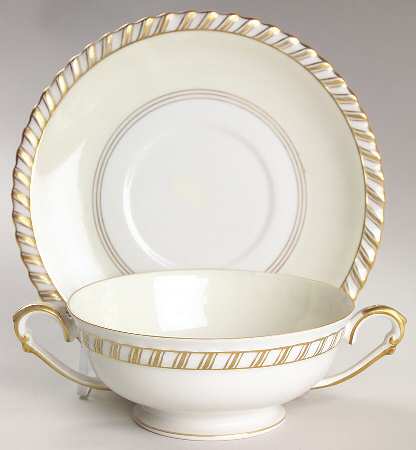 Baronial (White Center) Footed Cream Soup Bowl & Saucer Set