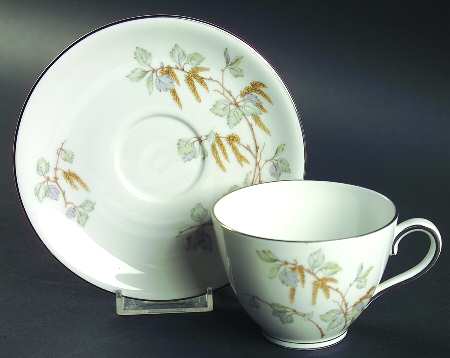 Birch Blossoms (Platinum Trim) Flat Cup & Saucer Set