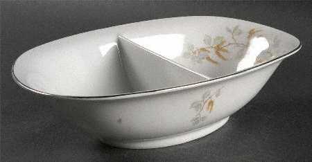 Birch Blossoms (Platinum Trim) 11" Oval Divided Vegetable Bowl by Franconia-Krautheim & Adelburg