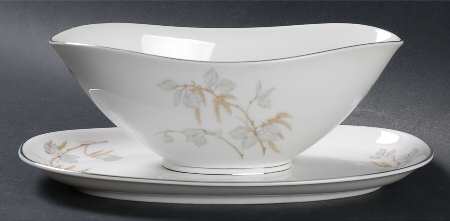 Birch Blossoms (Platinum Trim) Gravy Boat with Attached Underplate