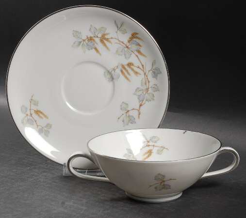 Birch Blossoms (Platinum Trim) Footed Cream Soup Bowl & Saucer Set