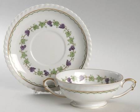 Festive Autumn Footed Cream Soup Bowl & Saucer Set