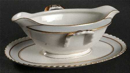French Gray Gravy Boat with Attached Underplate