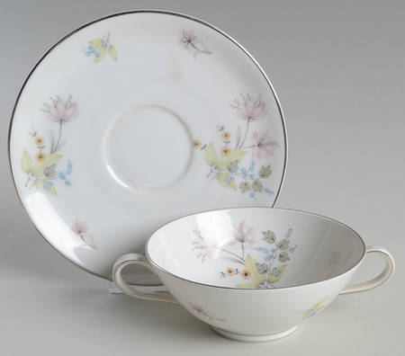 Hermosa (Platinum Trim) Footed Cream Soup Bowl & Saucer Set