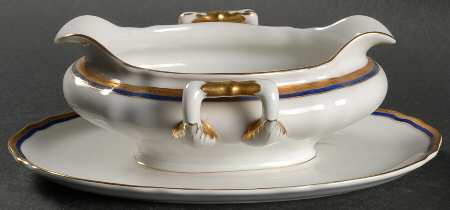 La Marquise (Blue Cobalt Band) Gravy Boat with Attached Underplate