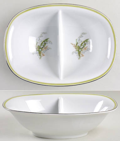 Lily of The Valley 10" Oval Divided Vegetable Bowl