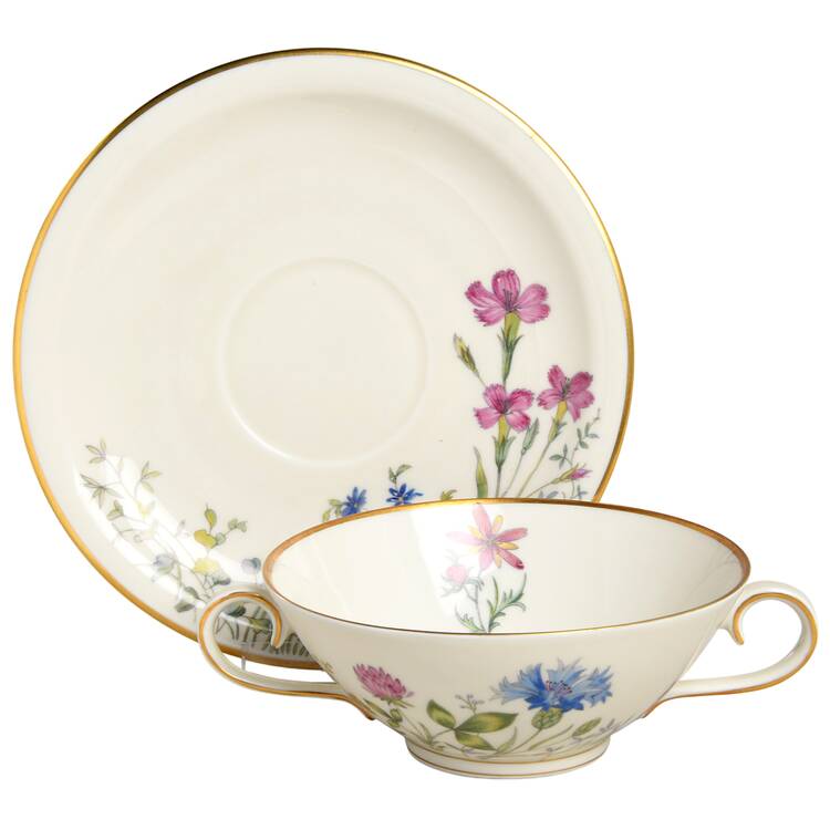 Meadow Flowers Footed Cream Soup Bowl & Saucer Set
