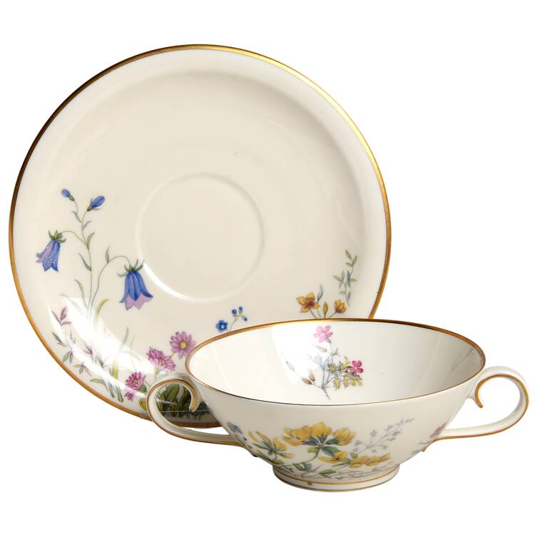 Meadow Flowers Footed Cream Soup Bowl & Saucer Set