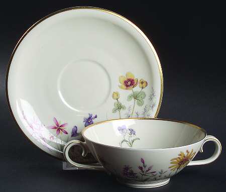 Meadow Flowers Footed Cream Soup Bowl & Saucer Set