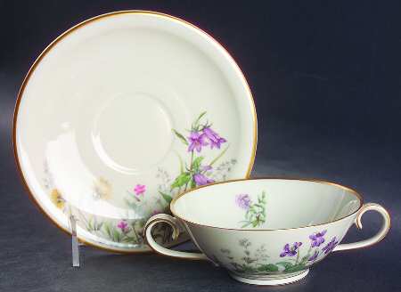 Meadow Flowers Footed Cream Soup Bowl & Saucer Set