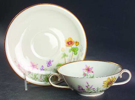 Meadow Flowers Footed Cream Soup Bowl & Saucer Set