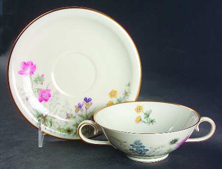 Meadow Flowers Footed Cream Soup Bowl & Saucer Set