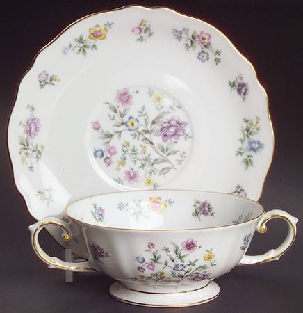 Millefleurs Footed Cream Soup Bowl & Saucer Set