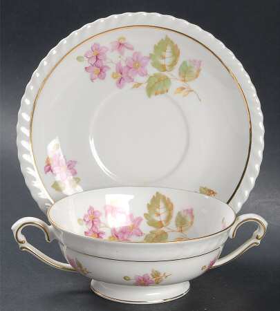 Rosetta Footed Cream Soup Bowl & Saucer Set