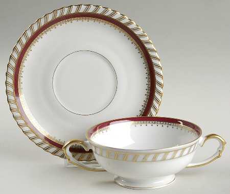 Ruby (Gold Verge Line) Footed Cream Soup Bowl & Saucer Set
